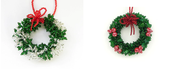 Set of 2 Wreath Glass Bead ornaments,  Handmade,  Fair Trade - Give Back Goods