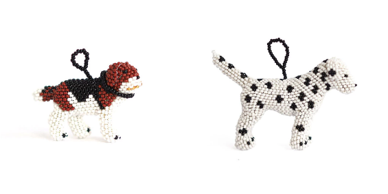 Set of 2 Beaded Glass, Beagle Dog and Dalmation ornaments, Handmade,  Fair Trade - Give Back Goods