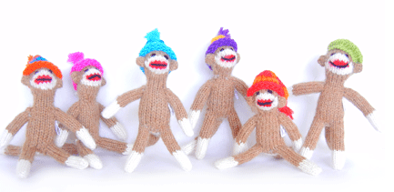 Set of 6- Hand Knit Sock Monkey Ornaments- Fair Trade - Give Back Goods