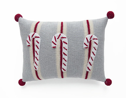 Mini Hand Knit Candy Canes Christmas Pillow, Stripes & Pom Poms, Fair Trade - Give Back Goods
