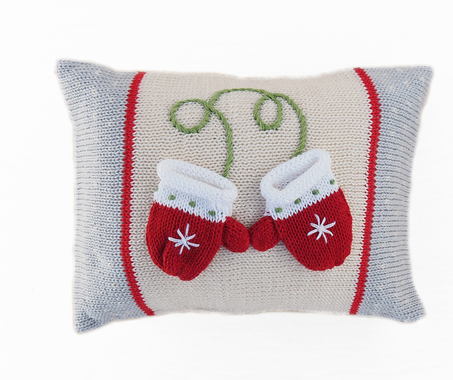 Hand Knit Christmas Pillow with Mini Mittens, Fair Trade - Give Back Goods