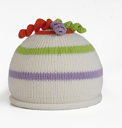 Striped Hand Knit Baby Hat with curly top - Fair Trade - Give Back Goods