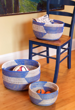 Set of Three Handwoven Blue & Natural Nesting Baskets, Fair Trade - Give Back Goods