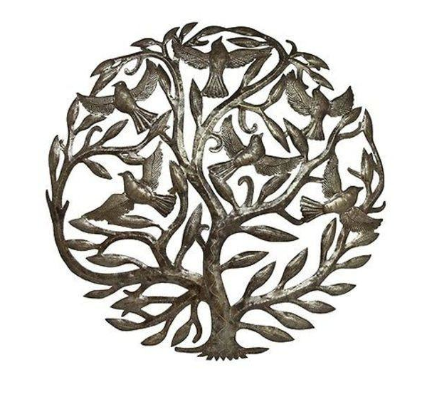24" Handcrafted Tree of Life & Birds Metal Wall Decor made from steel drums in Haiti- Fair trade - Give Back Goods