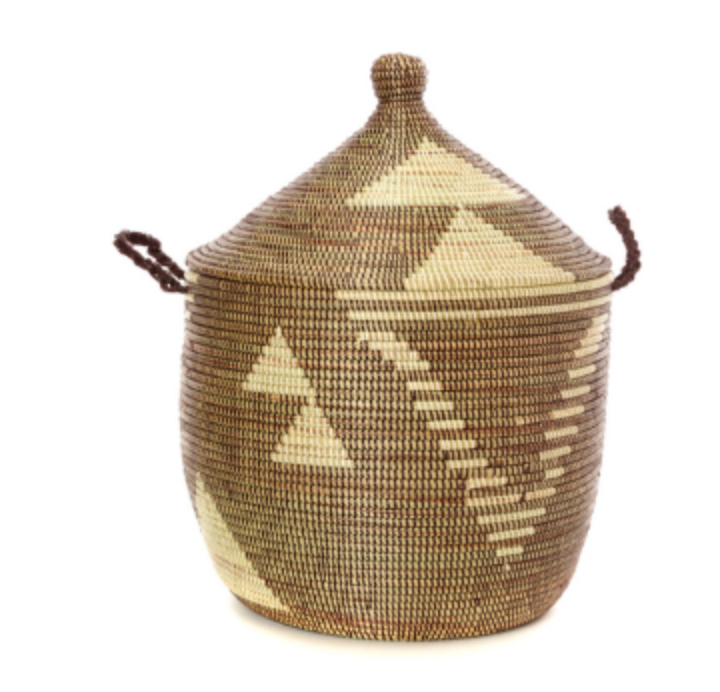 Brown & Cream Handwoven Cattail Decorative Storage Basket, Fair Trade - Give Back Goods