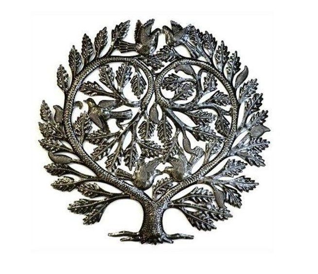 24" Tree of Life with Heart - Handcrafted from recycled steel Drums in Haiti- Fair trade - Give Back Goods