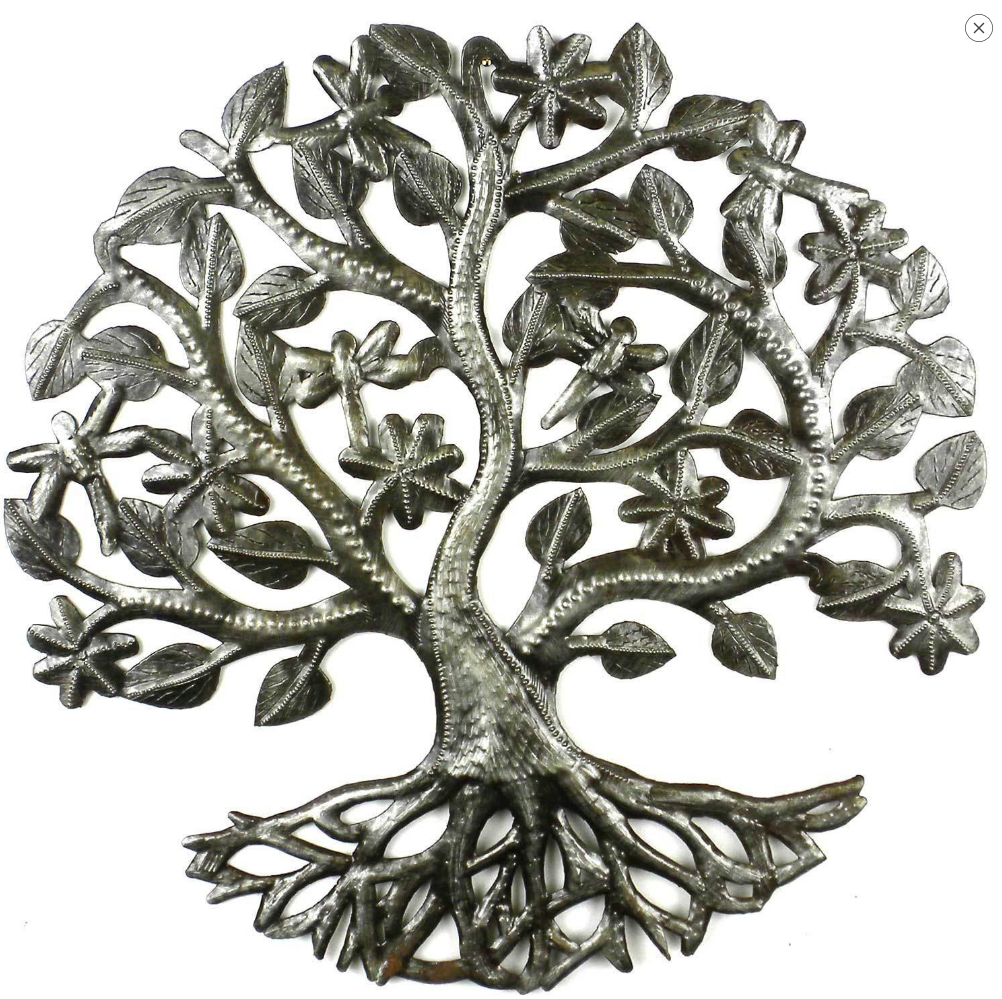 Tree of Life with Dragonfly Metal Wall Decor- handcrafted from steel drums in Haiti- Indoor/outdoor - Give Back Goods
