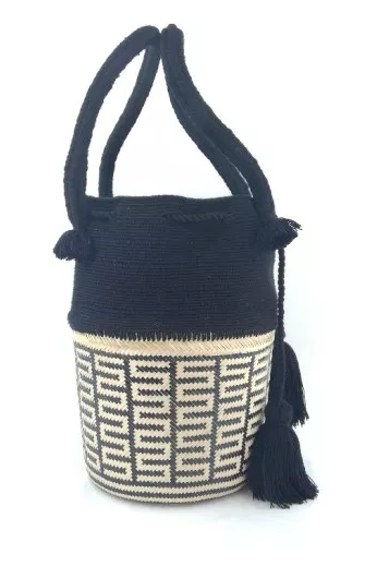 Wayuu Basket Bag, Fair Trade, one of a kind, Hand Crafted, Black & Natural - Give Back Goods