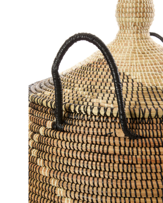 Large Handcrafted Black & Cream Diamond Hamper Decorative Storage Basket - Fair Trade, Eco-Friendly - Give Back Goods
