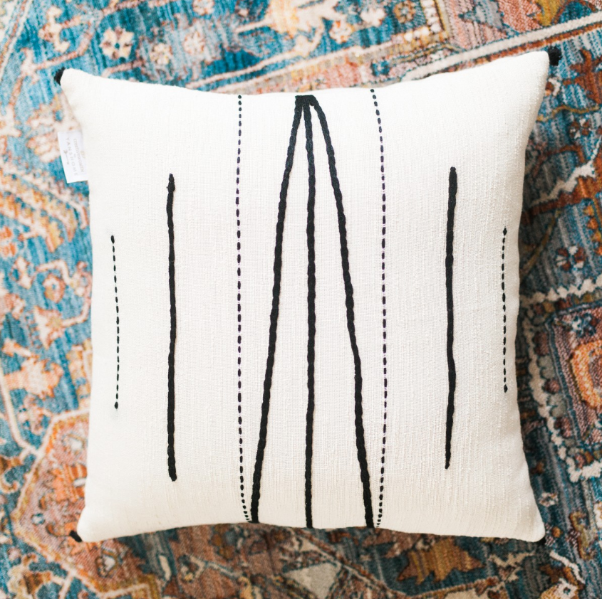 18" x 18" Hand Woven & Embroidered Cotton Tunisian Pillow, Eco-Friendly, Fair Trade - Give Back Goods