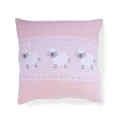 Baby Sheep Pillow (Blue & Pink), 14" x14", Hand embroidered, Fair Trade - Give Back Goods
