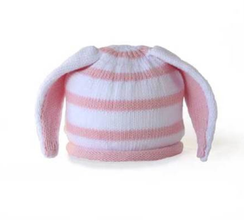 Handmade Knit Striped Pink Baby/ Toddler Bunny Ear Hat - Fair Trade - Give Back Goods