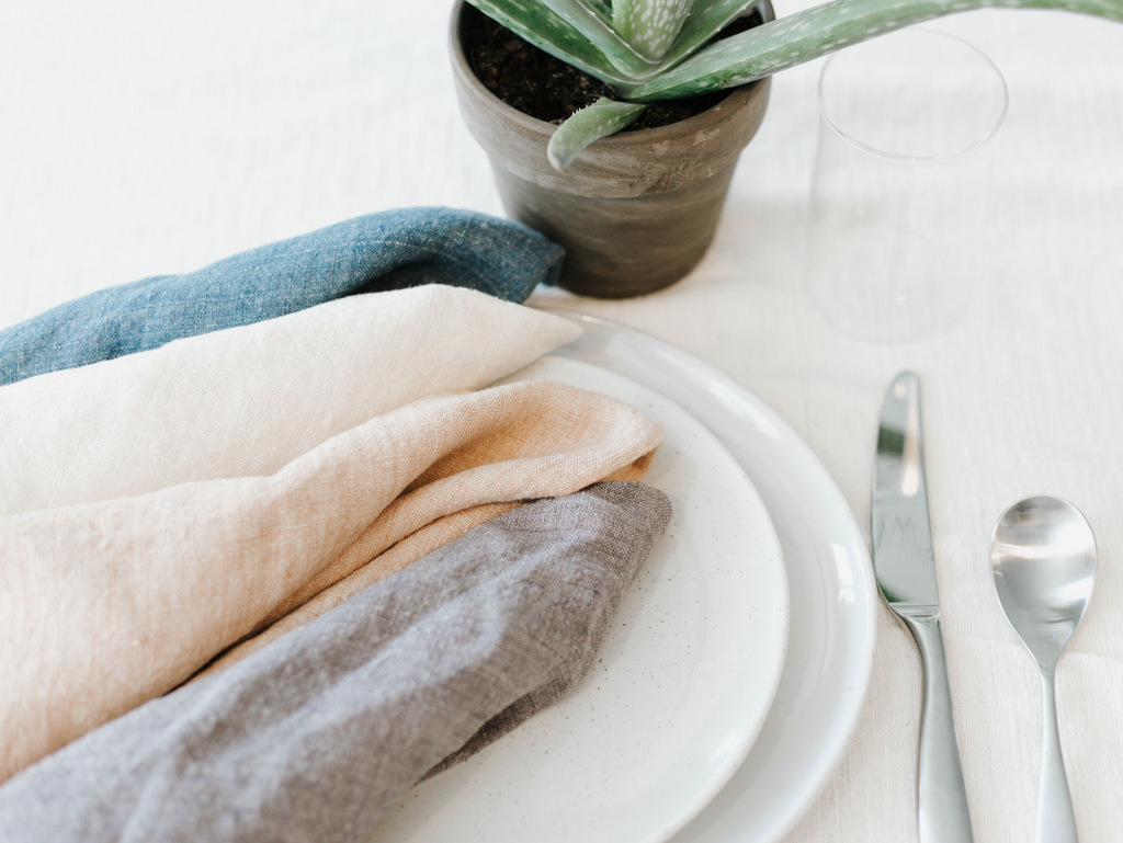 Set of 4- Hand Woven Stone Washed Linen Dinner Napkins- Eco-Friendly, Fair Trade - Give Back Goods