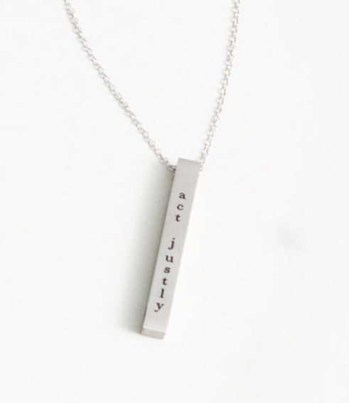 Act Justly, Love Mercy & Walk Humbly Bar Necklace (Silver, Gold) gives jobs for girls & women! - Give Back Goods