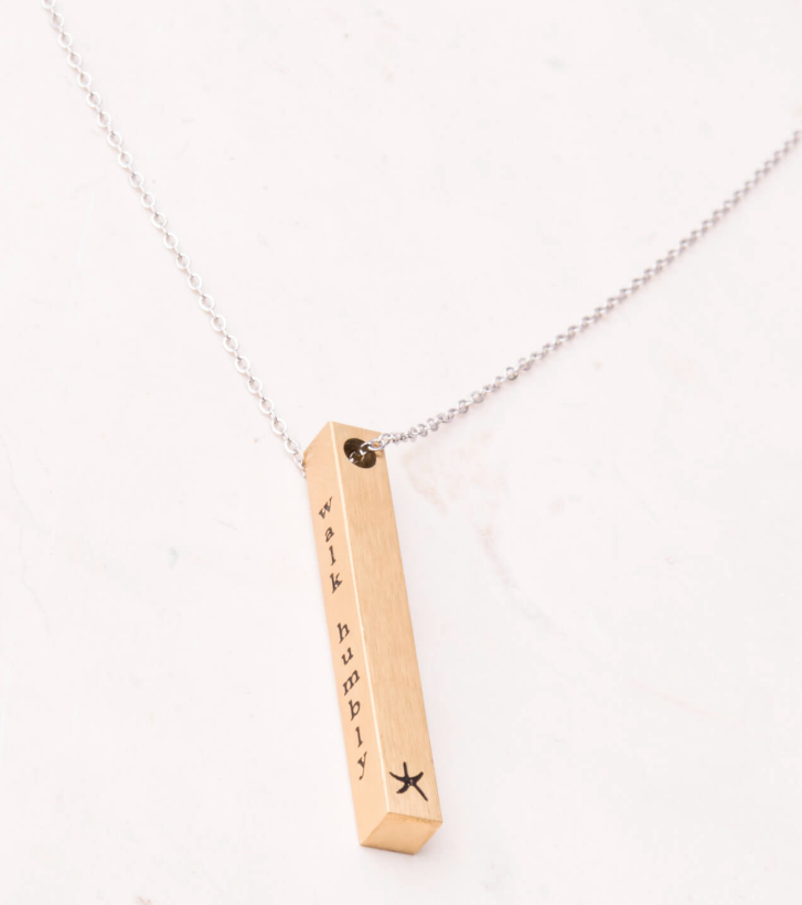 Act Justly, Love Mercy & Walk Humbly Bar Necklace (Silver, Gold) gives jobs for girls & women! - Give Back Goods