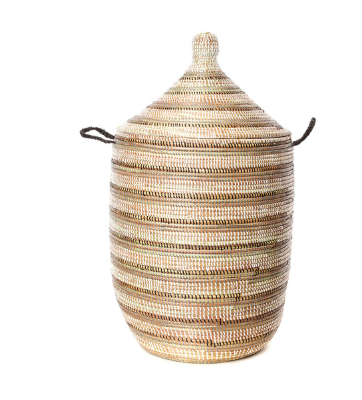 Handwoven, Large Black, Silver & White Striped Laundry Hamper Basket,Fair Trade - Give Back Goods