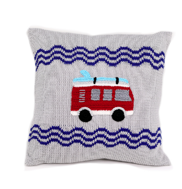 Red Van & Surfboard Grey Baby Pillow, Supports Fair Trade for Artisans - Give Back Goods