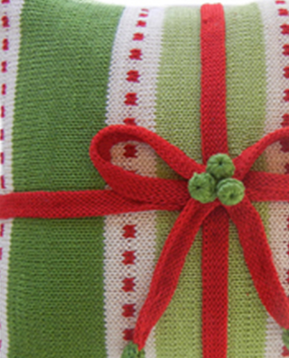Hand Knit Green & Red Christmas Gift Pillow, Fair Trade, supports women Artisans - Give Back Goods