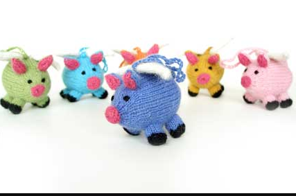 Set of 6 Hand Knit Flying Pig Ornaments, Fair Trade - Give Back Goods