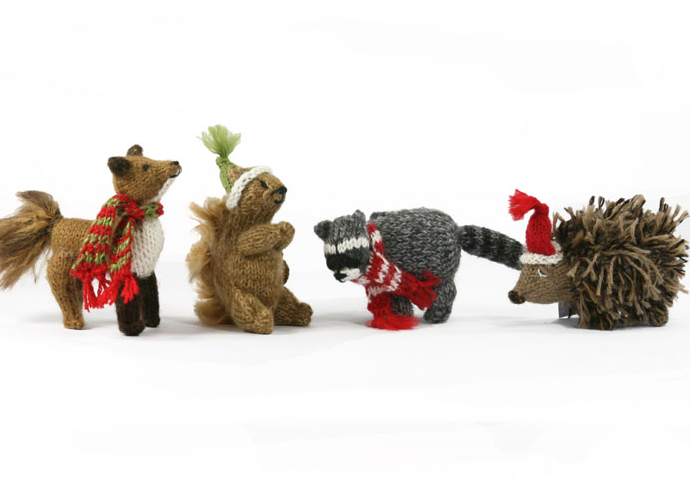 Set Of 4 Hand Knit Woodland Animal Christmas Ornaments, Fair Trade - Give Back Goods