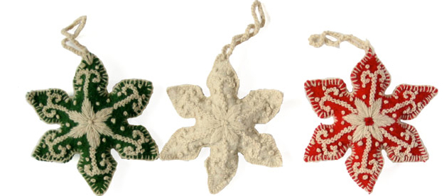 Set of 3 embroidered snowflake ornaments- Fair Trade - Give Back Goods