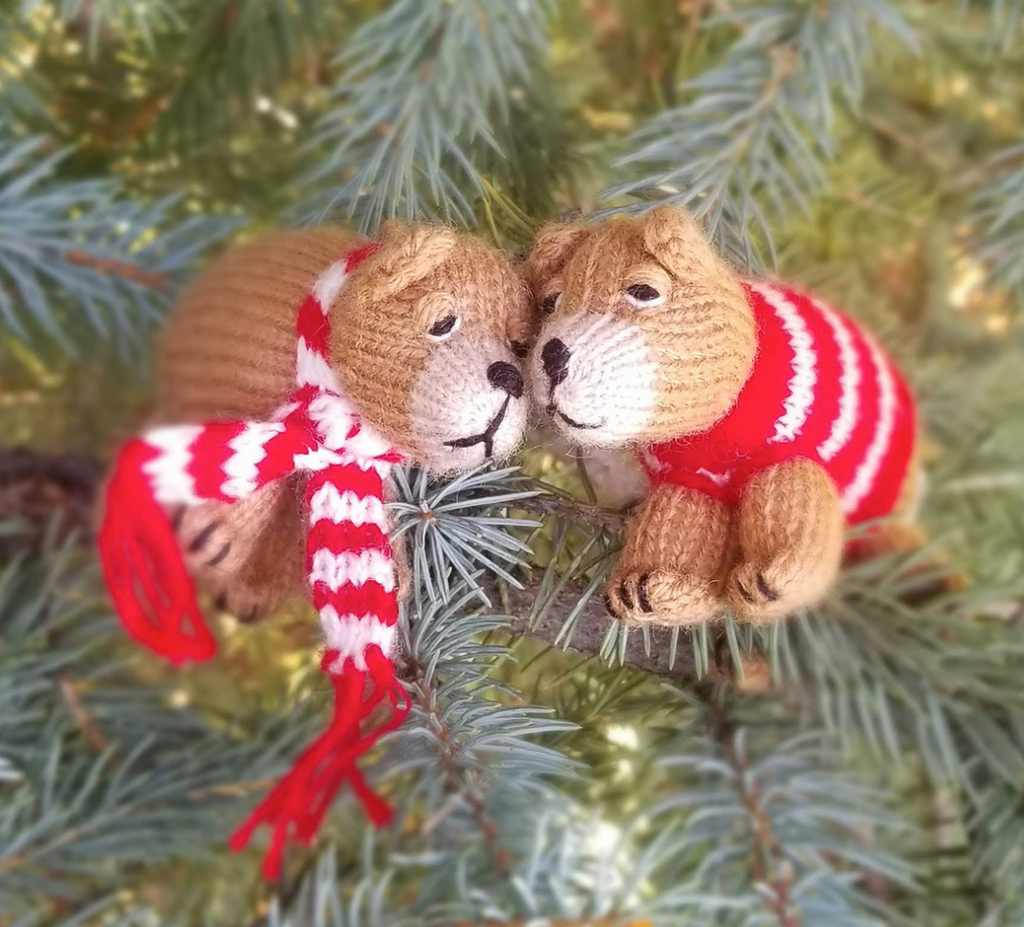 Set of 2 Hand Knit Bear Ornaments, Fair Trade - Give Back Goods