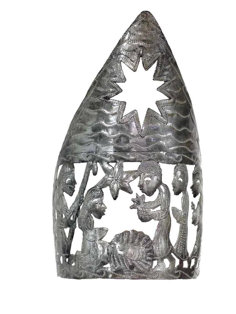 Tabletop Nativity Scene and Candle Holder, Handcrafted from Recycled Steel Drums in Haiti, Fair trade - Give Back Goods