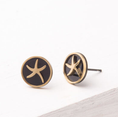 Starfish Gold & Black Round Stud Earrings, Give freedom & create careers for exploited girls & women! - Give Back Goods