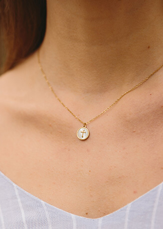 Gold & Mother-of-Pearl Cross Necklace, Give freedom to girls & women!
