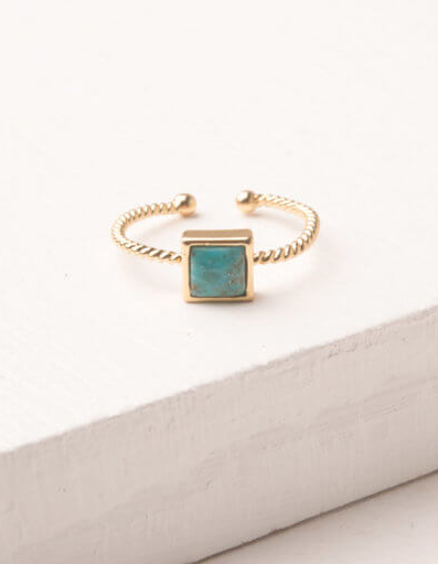 Gold and turquoise adjustable square ring, Give freedom to exploited girls & women!