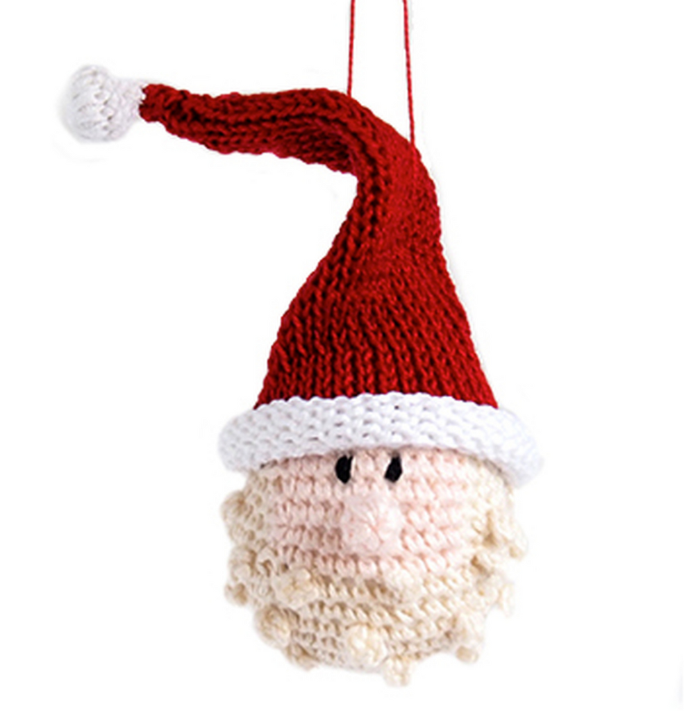 Set of 3 Hand Knit Santa Head Christmas Ornaments,  Fair Trade