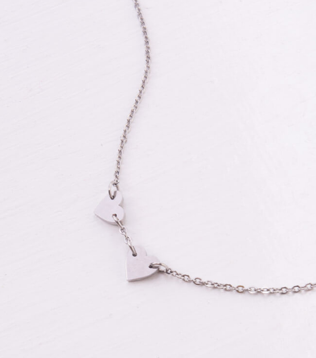 Double Heart Necklace in Silver or Gold, Give freedom & create careers for exploited women!