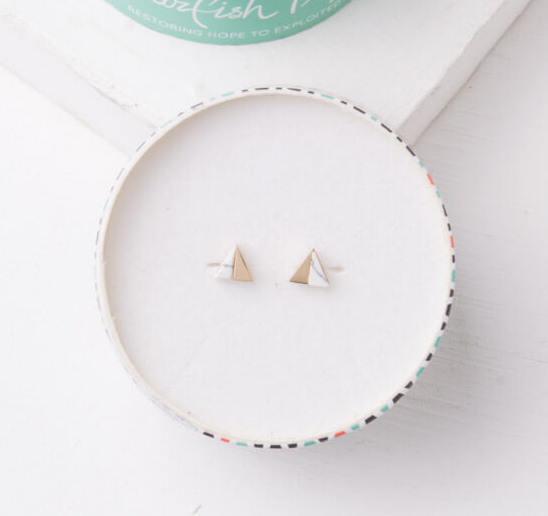 Gold & White Triangle Stud Earrings