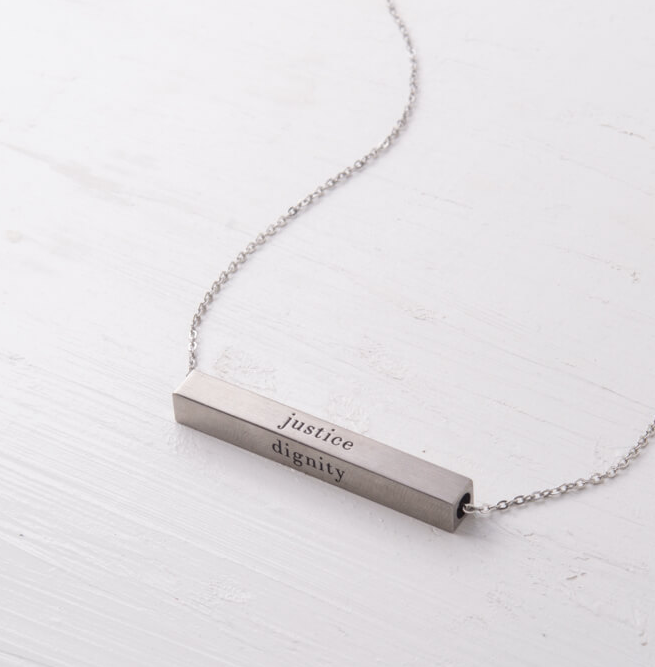 Silver Dignity Freedom Bar Necklace, Create careers for exploited girls & women!