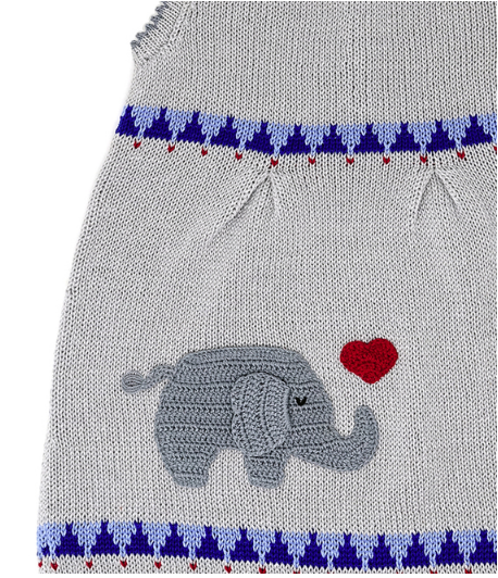 Hand Knit Baby / Toddler Dress With an Elephant and heart, Fair Trade
