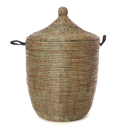 Black Decorative Handwoven Cattail Hamper Basket, Fair Trade
