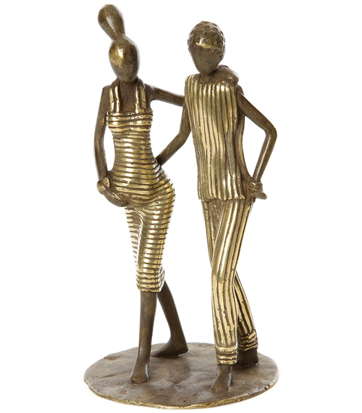 Couple, Pregnant Woman & Man Walking Bronze Sculpture  - Fair Trade, Educates Artisans- Eco-Friendly