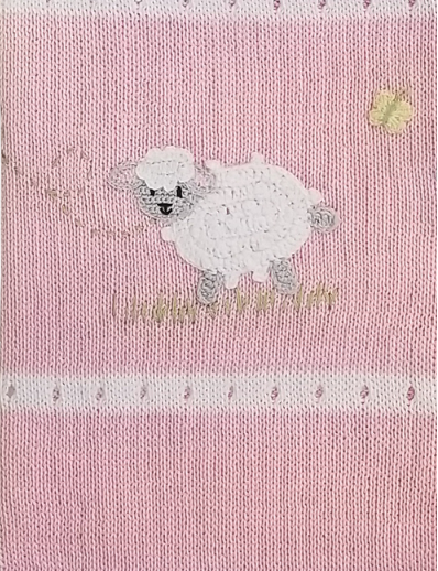 Hand-Knit Baby Blanket with Baby Lamb,(Grey, Pink, Baby Blue), Fair Trade