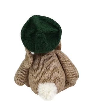 Hand Knit Sitting Brown Easter Bunny with Beret Stuffed animal - Support Fair Trade for Artisans