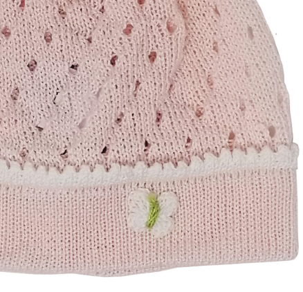 Hand Knit Pink Easter Baby / Toddler Hat With a Butterfly, Fair Trade