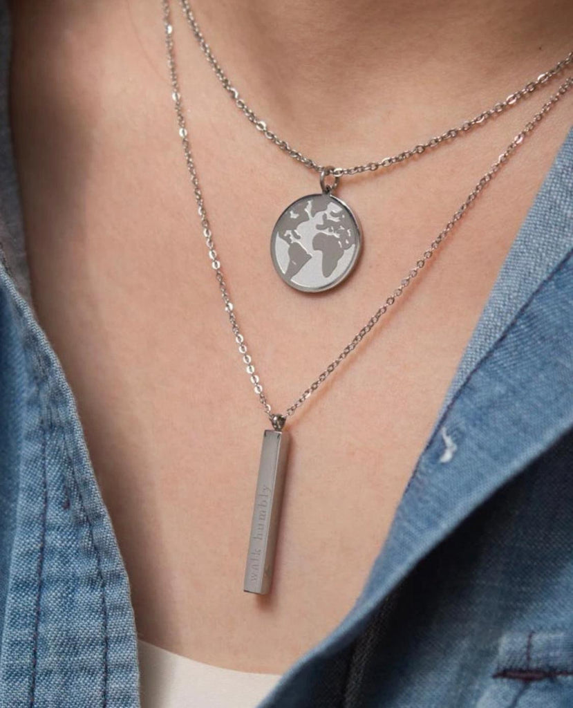 Engraved Silver World Necklace- Give freedom & create careers for exploited women!