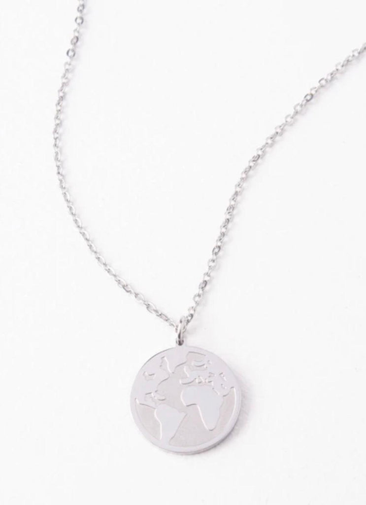 Engraved Silver World Necklace- Give freedom & create careers for exploited women!