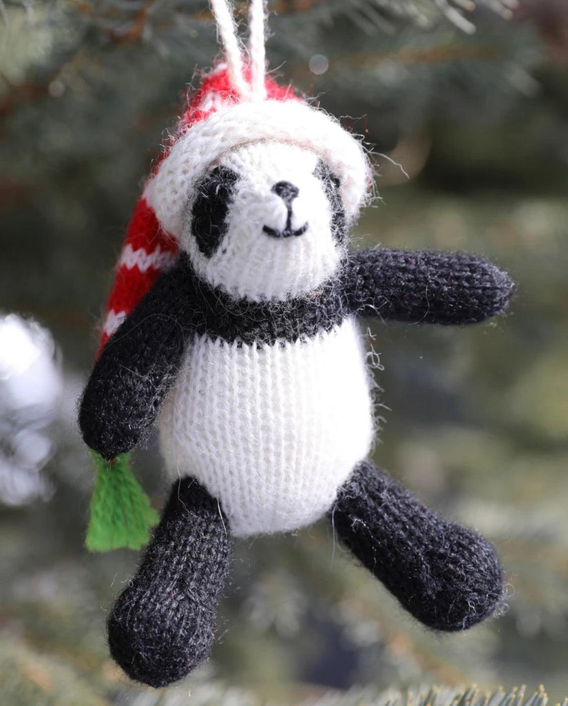 Set of 2 Hand knit Panda Bear Ornaments,  Fair Trade