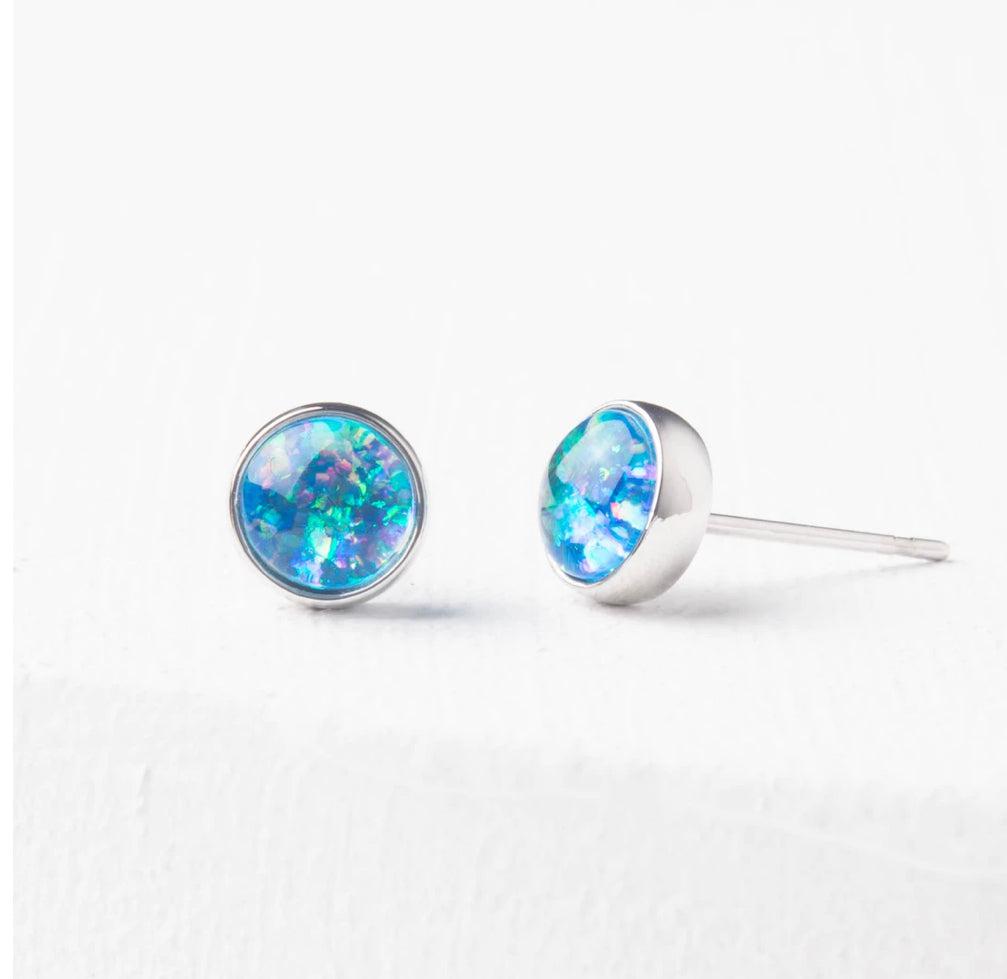 Silver Opal Blue Stud Earrings- Give Freedom to Women