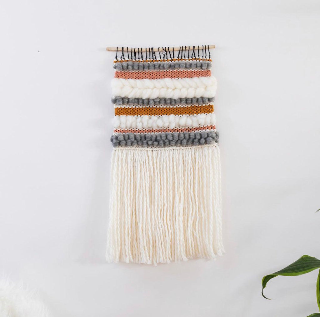 Handmade Woven Wall Hanging in Grey, White & Orange - Helps Break the Cycle of Poverty!