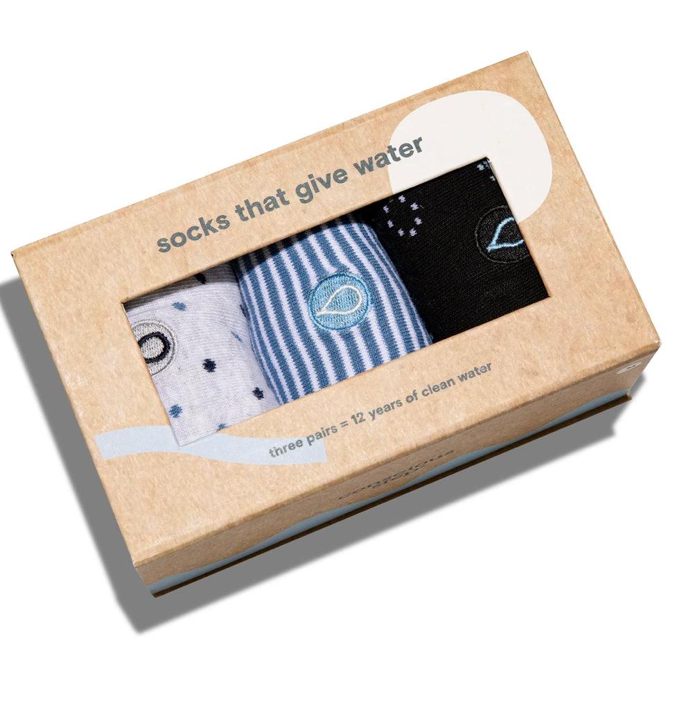 3 Pairs of Organic Socks in Gift Box that Gives Clean Water