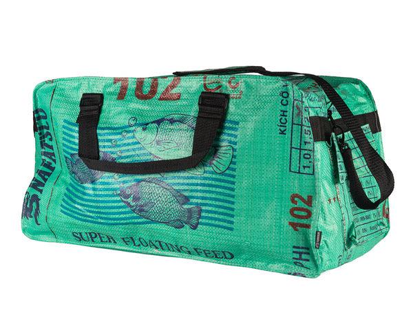 Medium Upcycled Duffle Bag, repurposed Feed Bag, Saves Landfill Space!