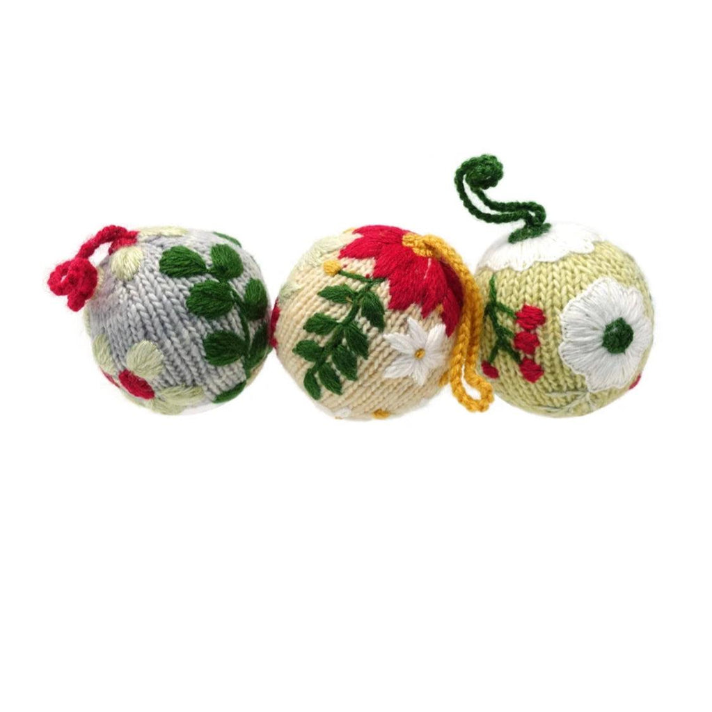 Set of 3 Hand Knit Globe Ornaments, Fair Trade