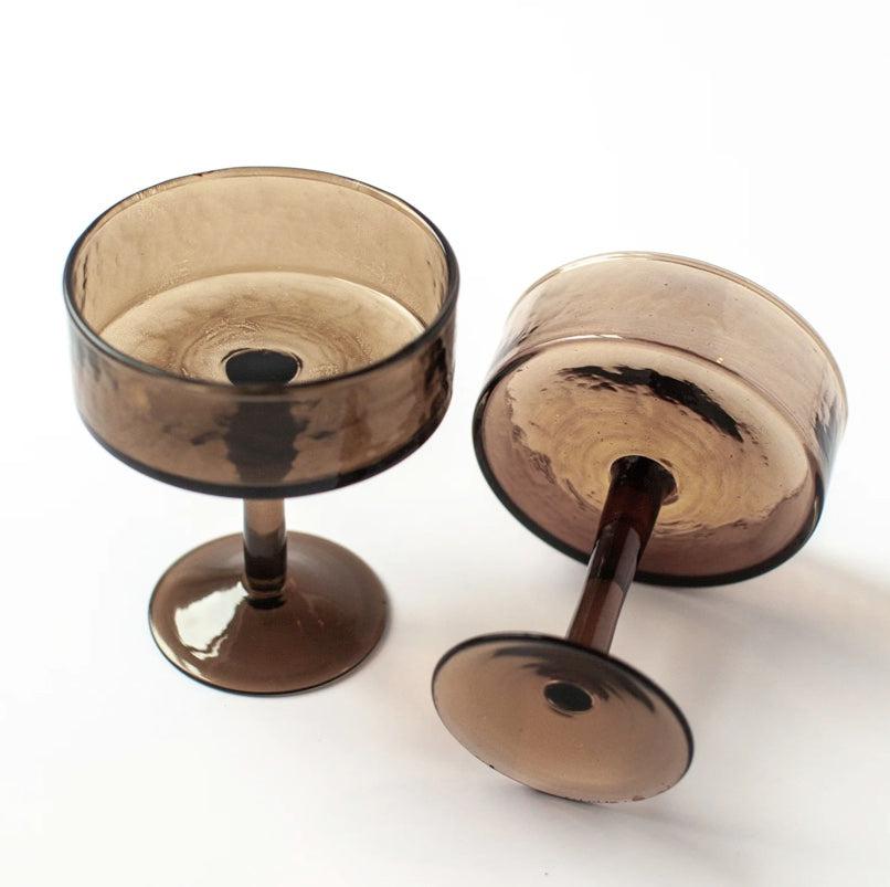 Handblown Hammered Coupe Cocktail Glasses- Set of Two, Ethically Made, Recycled