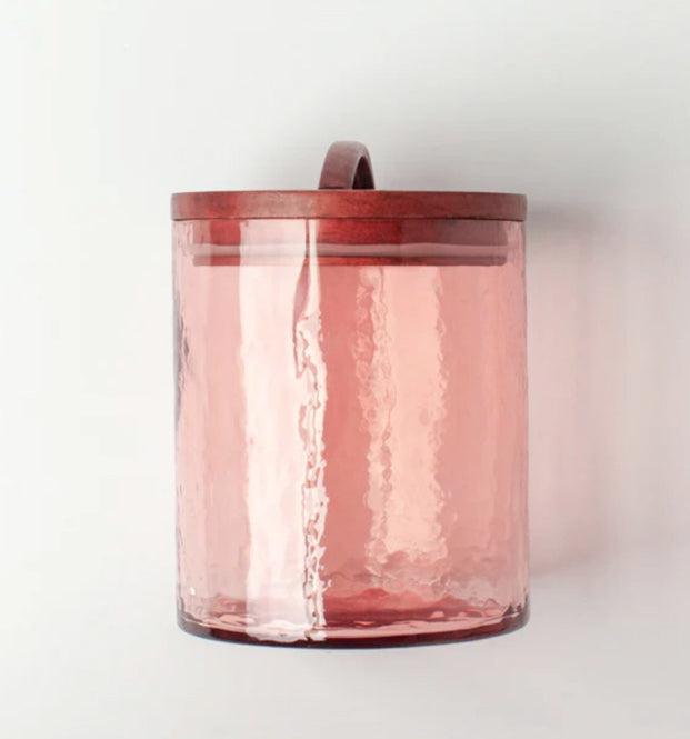 Handblown Hammered Glass Canisters With Wood Lid, Recycled, Ethically Made